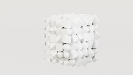Aufkleber - Abstract of white fluid geometric background, 3d loop animation