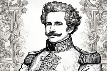 Coloring book artistic image of king ludwig ii smiles