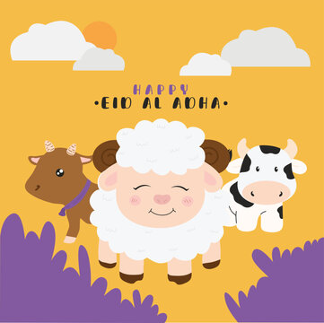 Eid Al Adha mubarak flat design illustration. Muslim holiday vector illustration.