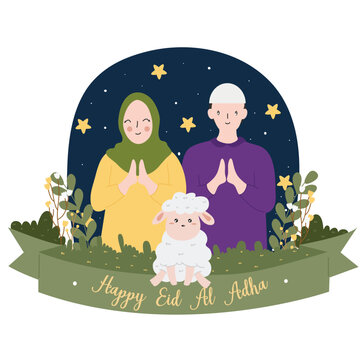 Eid Al Adha mubarak flat design illustration. Muslim holiday vector illustration.