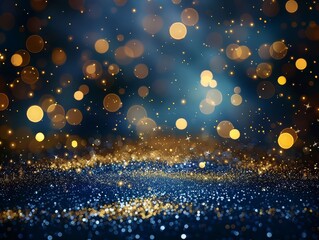 Wall Mural - Festive lights and magical blue bokeh sparkle in Christmas design