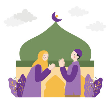 Eid Al Adha mubarak flat design illustration. Muslim holiday vector illustration.