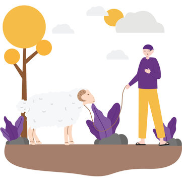 Eid Al Adha mubarak flat design illustration. Muslim holiday vector illustration.
