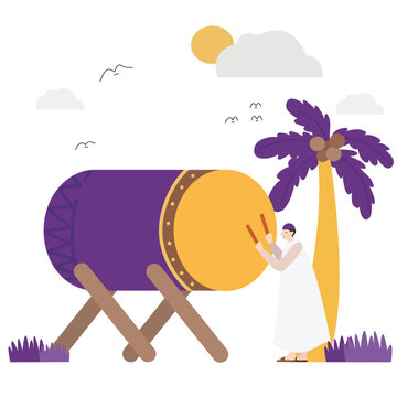 Eid Al Adha mubarak flat design illustration. Muslim holiday vector illustration.