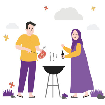 Eid Al Adha mubarak flat design illustration. Muslim holiday vector illustration.