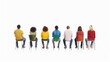 © Jeannaa - A diverse group of people sitting on chairs viewed from behind with a white background, symbolizing unity and diversity.