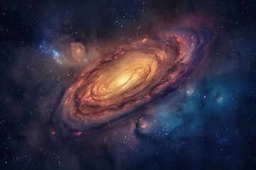 Wall Mural - a stunning image of a spiral galaxy with vibrant colors, glowing center, and surrounding stars in de