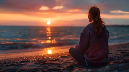 Poster - Peaceful Solitary Moment by the Ocean at Sunset