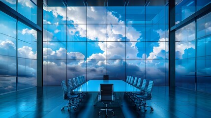Poster - Digital Business Meeting Room with Cloud Computing Concept and Integrated Plans
