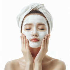 Wall Mural - Beauty Korean Asian women spa skin healthy on 100% isolate white background.