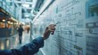 © Thanyaporn - A person uses a large whiteboard to outline a project plan. The board is filled with tasks, timelines, and milestones, showcasing a comprehensive planning process. The modern office environment