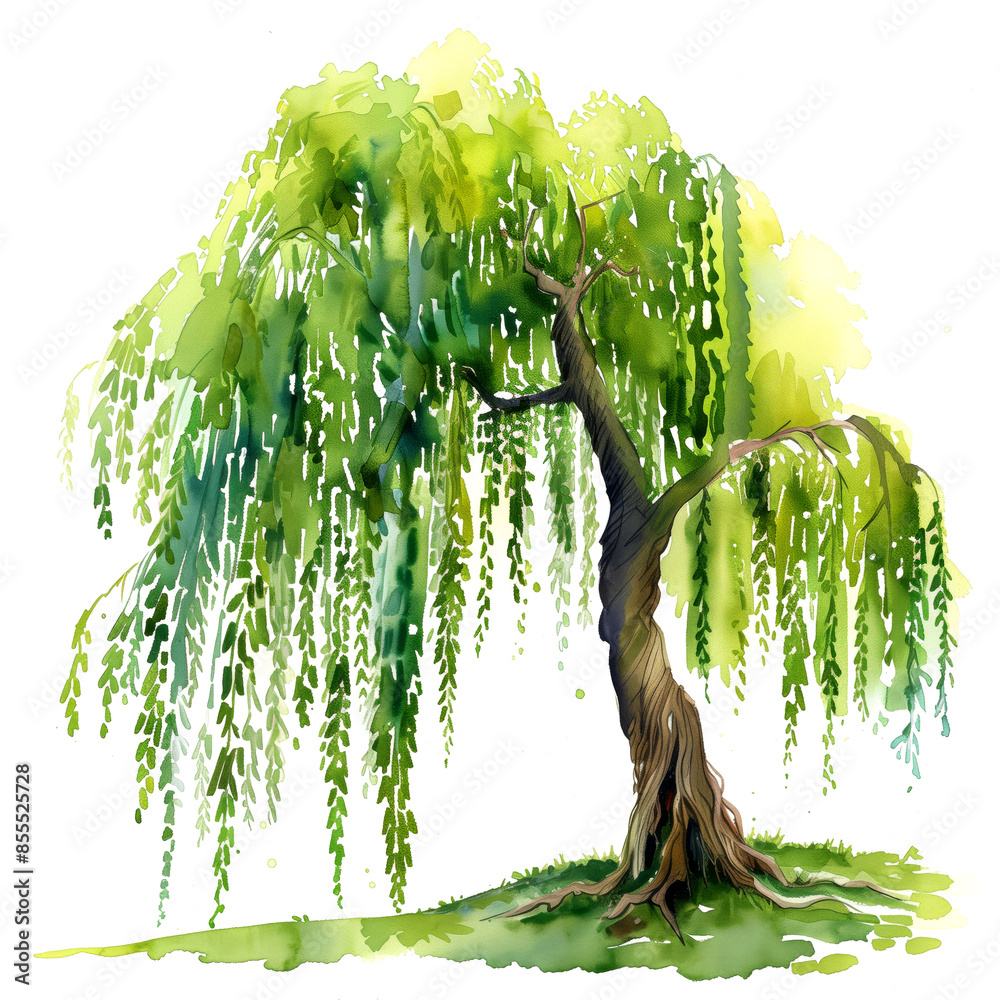 Weeping Willow Tree Watercolor Illustration Stock Illustration | Adobe ...