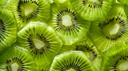 Wall Mural - Close up of green kiwi fruit slices.