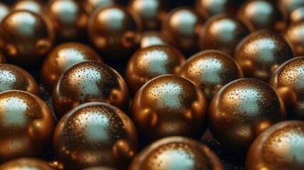 Poster - An abstract background featuring shiny, colored balls with a 3D gold metallic finish