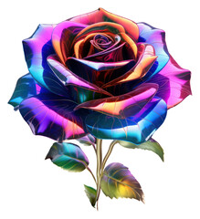 Wall Mural - PNG  3D render of neon rose icon flower plant inflorescence.