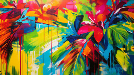 Wall Mural - Colorful tropical graffiti on the wall	