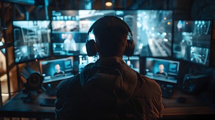 Poster - hacker disabling security on multiple screens with laptop