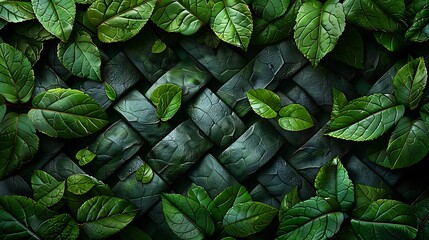 Wall Mural - An artistic depiction of crosses made from intertwining vines and leaves, emphasizing nature and growth. The lush green vines and leaves create intricate cross patterns