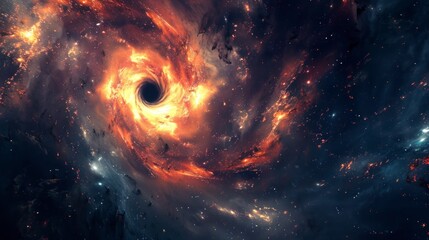 Wall Mural - a powerful black hole at the center of a swirling galactic vortex.