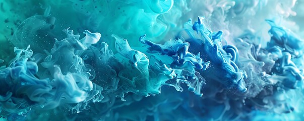 Wall Mural - Cool blue and teal 3D ink splashes creating serene abstract patterns