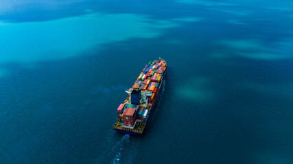 Aerial view of the freight shipping transport system cargo ship container. international transportation Export-import business, logistics, transportation industry concepts	