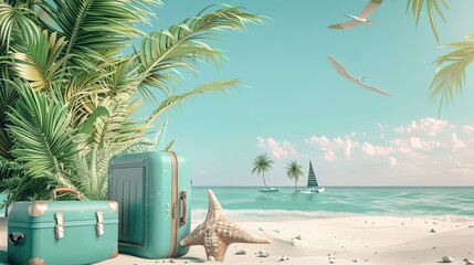 Wall Mural - Sunny Summer Vacation with Beach Accessories and Copy Space for Travel Concepts