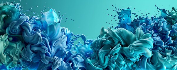 Wall Mural - Cool blue and teal 3D ink splashes creating serene abstract patterns