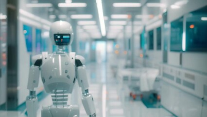 Poster - Robot Walking in Hospital Corridor, Automating administrative tasks in healthcare facilities to increase efficiency and reduce errors