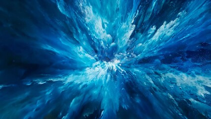 Sticker - Abstract painting featuring a seamless blend of blue and white colors in intricate patterns, Blend different shades of blue seamlessly to create a mesmerizing visual effect of an expanding explosion