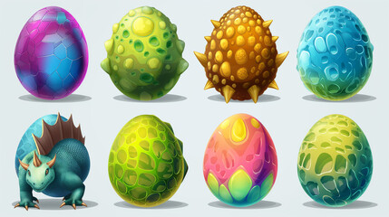 Asset of cartoon dinosaur eggs for mobile game for slot game element, Illustration