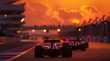 Formula 1 Race Car at Sunset