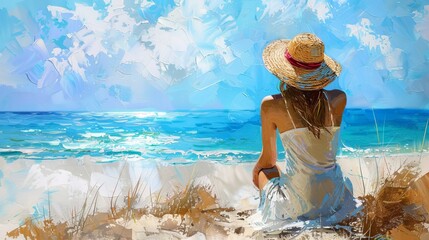 Wall Mural - Woman Relaxing on Sunny Beach in Summer Daylight, Pacific Coast, USA