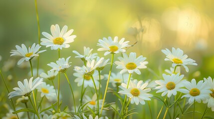 Wall Mural - The landscape of white daisy blooms in a field