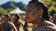 © Den Boro Day - maori traditional dancer with tattoo perming haka on bright sunny day.