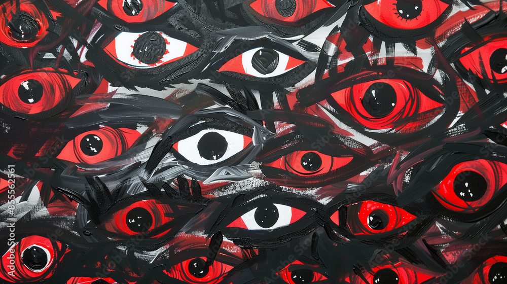 Thousands of scary black and red eyes painted. An art of visual ...