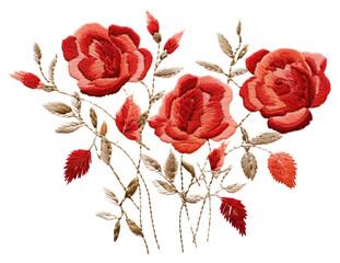 Canvas Print - PNG Bouquet of red roses embroidery pattern stitch.