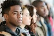 © furyon - diverse group of young adults standing in line african american man in focus