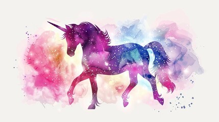 Wall Mural - Watercolor vector unicorn silhouette illustration
