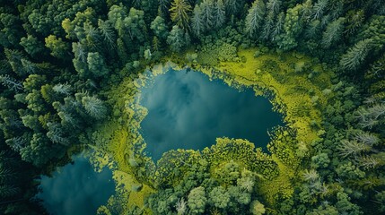 Canvas Print - the essence of outdoor nature from the air, featuring expansive fields, forests, and serene bodies of water