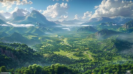 a stunning aerial view of diverse landscapes, highlighting the natural beauty of the outdoors with forests, mountains, and open fields
