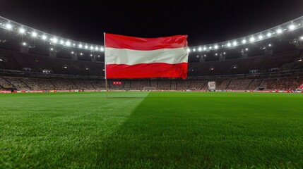 Wall Mural - Excited Austria Fans Cheering at Sunset Football Game - Championship sport win, triumph, energy, winner celebration concept - background wallpaper poster with flag