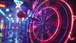 © growth.ai - a neon-lit dartboard with a dart precisely hitting the bullseye, bathed in futuristic lighting for a mesmerizing effect.