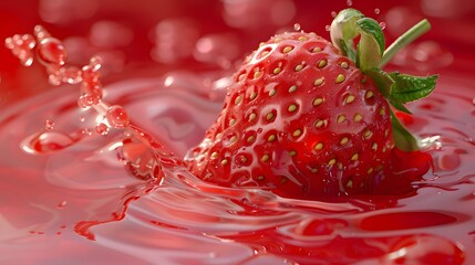 Wall Mural - strawberry splash into red juice liquid. 