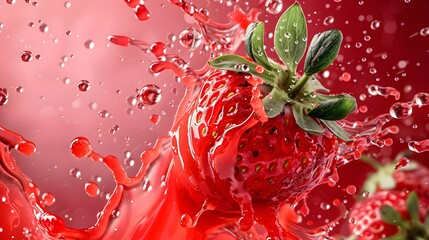 Canvas Print - strawberry splash into red juice liquid. 