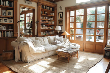 Canvas Print - Cozy Living Room with Bookcase