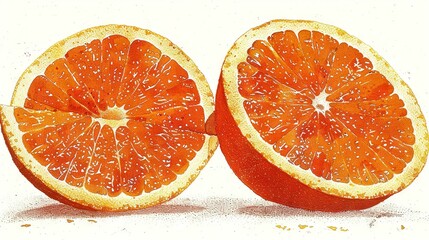 Wall Mural -   An orange cut in half sits on top of a white countertop next to a grapefruit cut in half