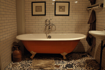 Wall Mural - Rustic Loft Bathroom with Subway Tiles