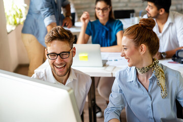 Wall Mural - group of multinational business people develop themselves in business training, meeting in office