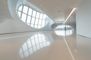 Poster - a large modern white building featuring a distinctive curved window design, a sleek and minimalist m