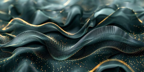 3D abstract illustration of waves from plastic and fabric, bright colors, for banners and layouts, landing pages, very detailed texture, green and black, 2:1